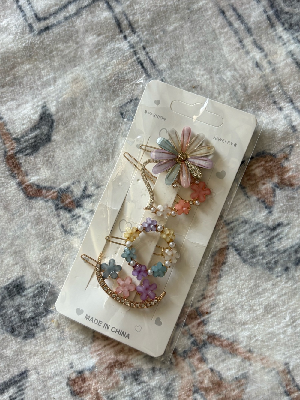 4pcs/set Viral Fashion Exqusite Crystal Flower Heart Hair Clips Hairpin